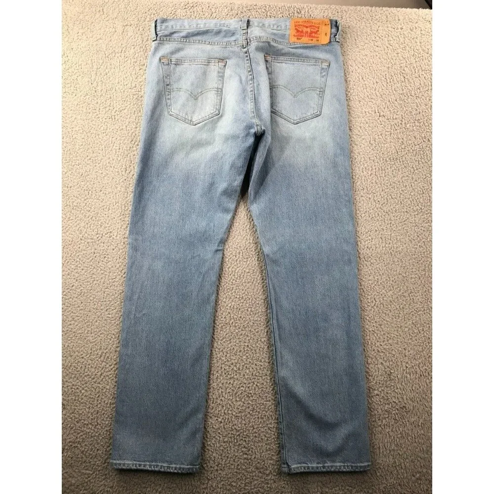 LEVIS 501 Mens 36x32 Original Fit Straight Leg Button Fly Light Wash Denim Jeans